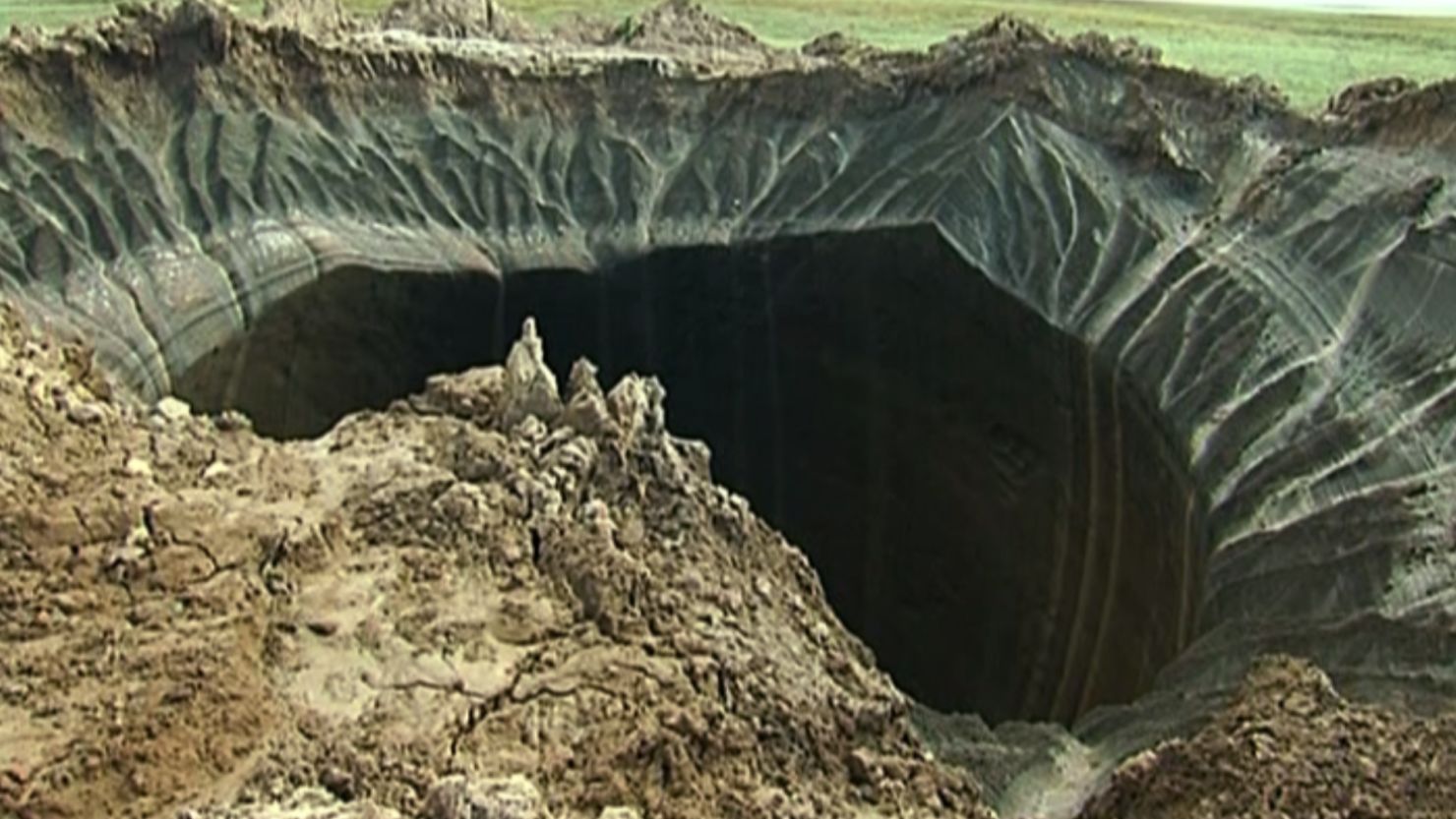 A crater in the Yamal Peninsula, in Yamalo-Nenets Autonomous Okrug, Russia. 
