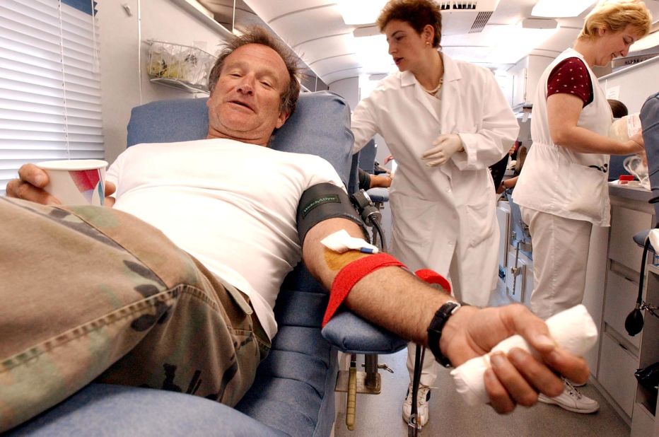 Williams donates blood at the Irwin Memorial Blood Center in San Francisco on September 11, 2001. 