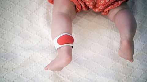 The Sproutling baby monitor system includes an ankle bracelet, environmental sensor and mobile app.