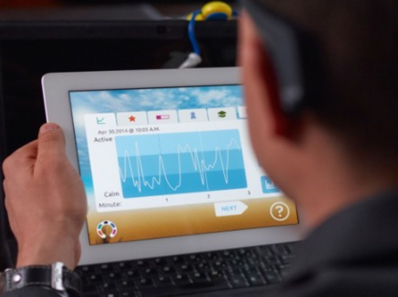 The headband allows the wearer to see their brain activity when connected to a smartphone, tablet or laptop. - (Courtesy Interaxon)
