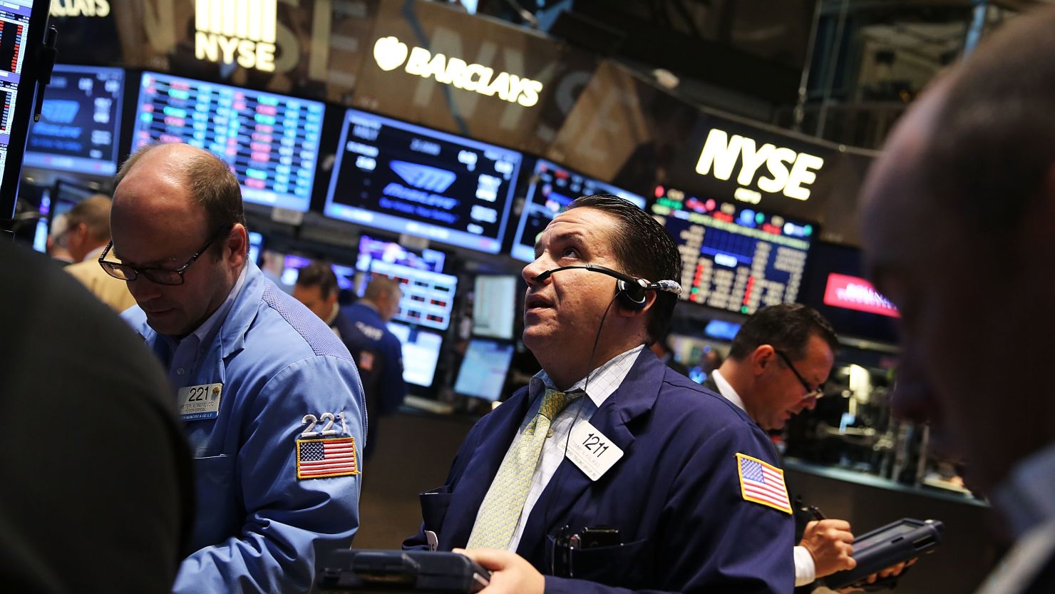 Traders work on the floor of the New York Stock Exchange (NYSE) on August 1, 2014 in New York City.