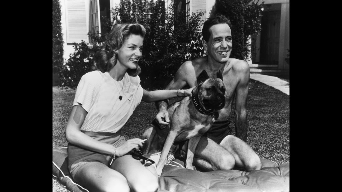 Bogart and Bacall at home with their dog in 1945.