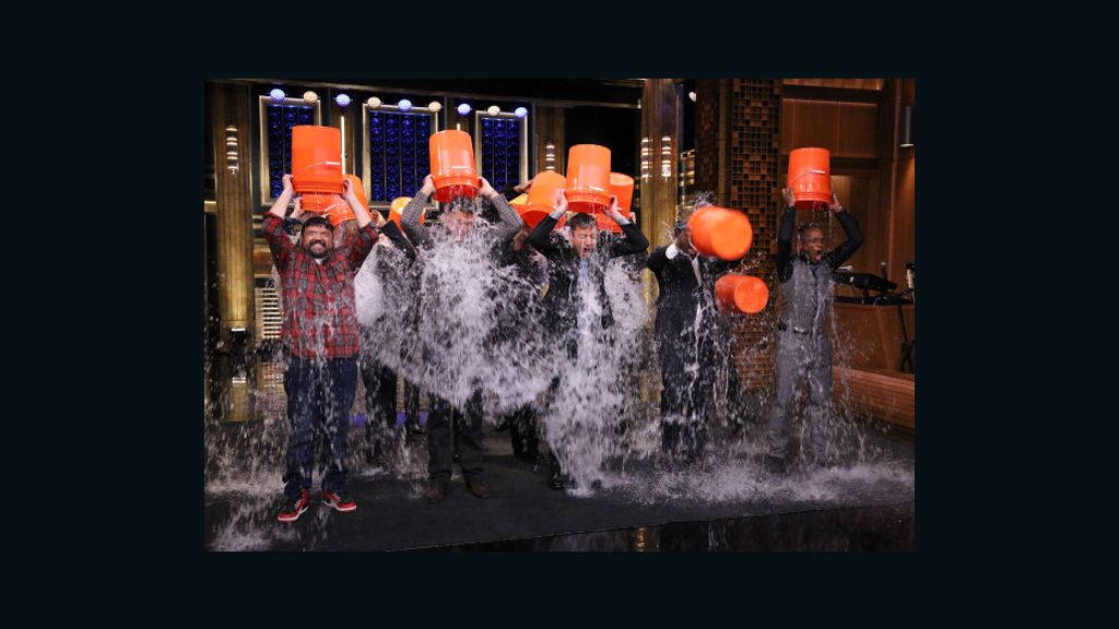 Jimmy Fallon, host of "The Tonight Show," and members of his house band, The Roots, took part in the Ice Bucket Challenge.