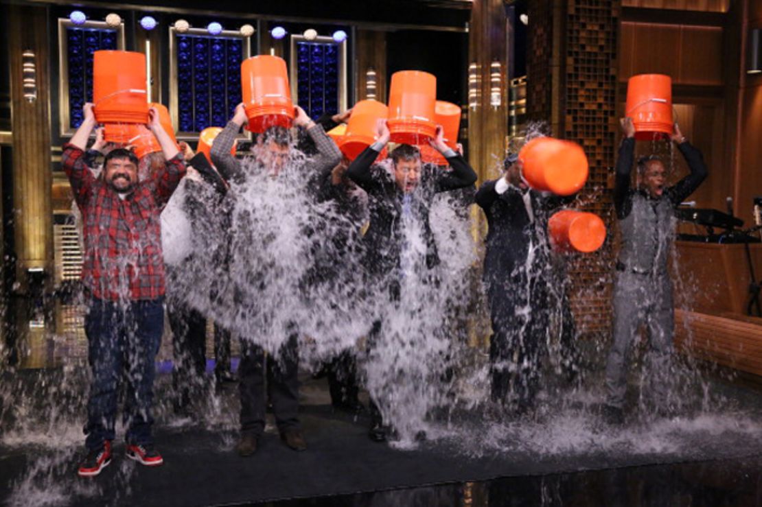Jimmy Fallon, host of "The Tonight Show," and members of his house band, The Roots, took part in the Ice Bucket Challenge.