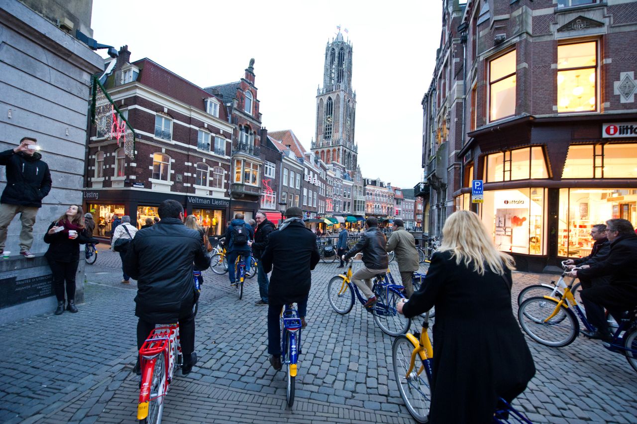While Amsterdam is definitely bike friendly, it's also got hordes of tourists on rental bikes. Cycling in the Netherlands city of Utrecht is easier. Helmets are rarely used, not least because of protection offered by segregated cycle lanes. 