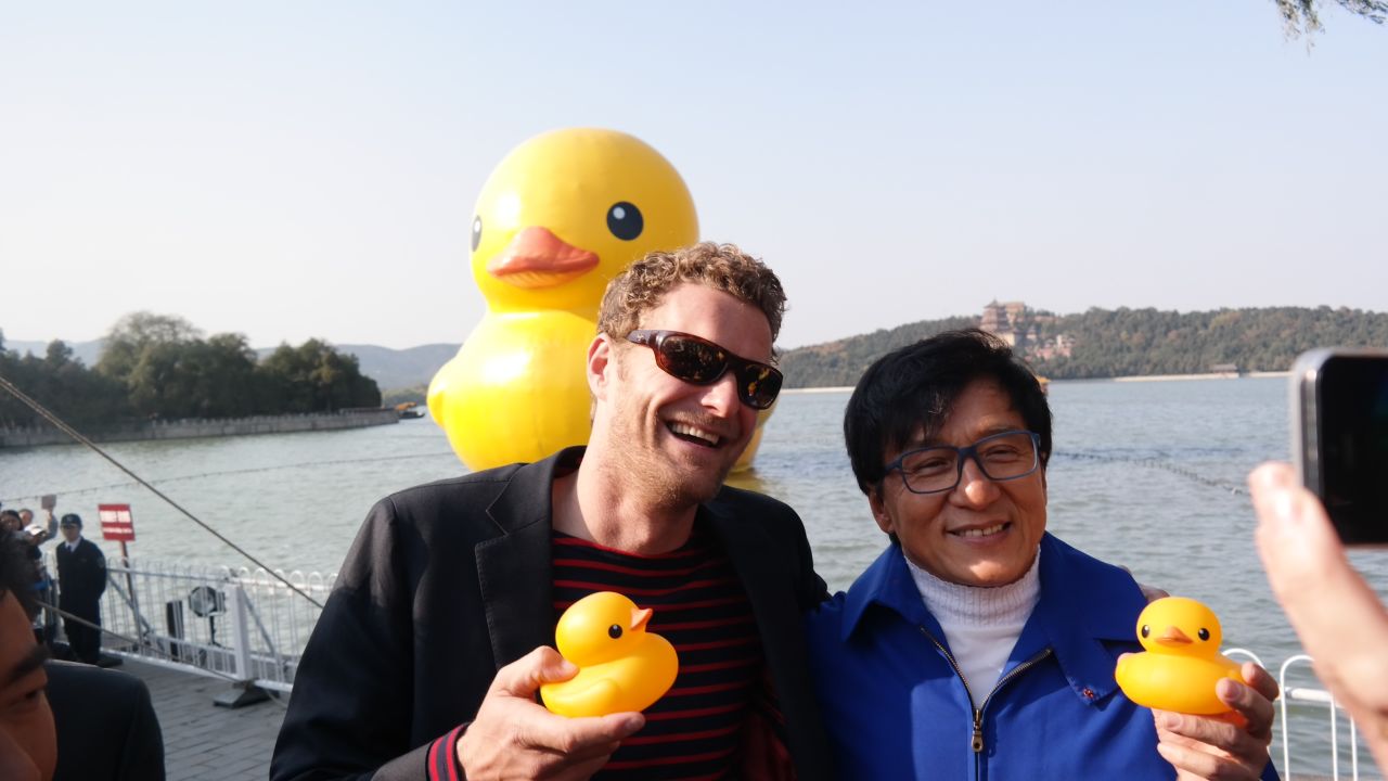 Hofman and Jackie Chan prove that you're never too old for rubber ducks.