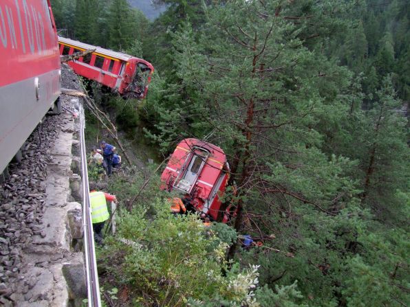 The train was headed from St. Mortiz to Chur in eastern Switzerland, said Simon Rageth, spokesman for the Raethische Bahn rail company.