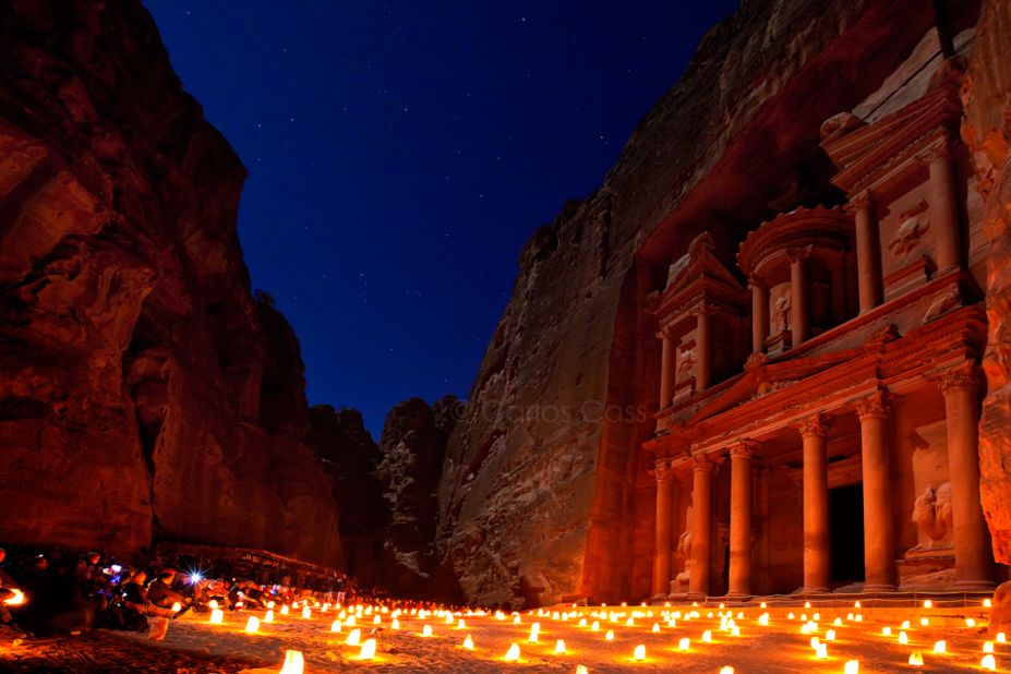 The historic ruins of Petra are stunning by day, but become dazzling after dark when the ancient city is awash in the glow of thousands of candles. 