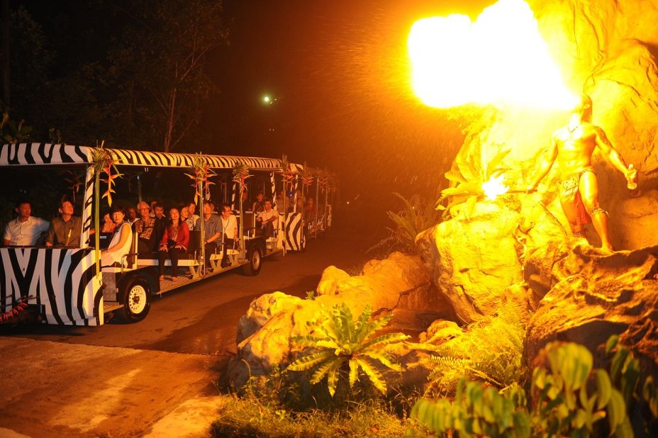 Singapore's Night Safari includes both a guided, open-air tram ride through the park's seven geographical zones as well as walking trails. 