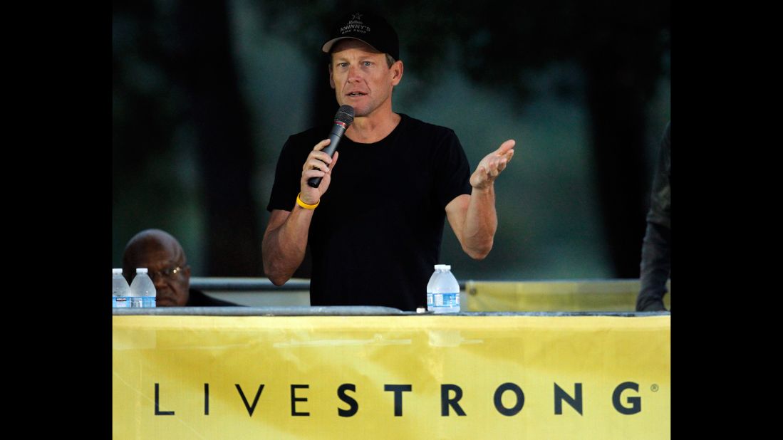 Armstrong addresses participants at the Livestrong Challenge Ride on October 21, 2012, days after he stepped down as chairman of his Livestrong cancer charity.