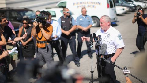 Ferguson Police Chief Thomas Jackson fields questions during a news conference on August 13, 2014.
