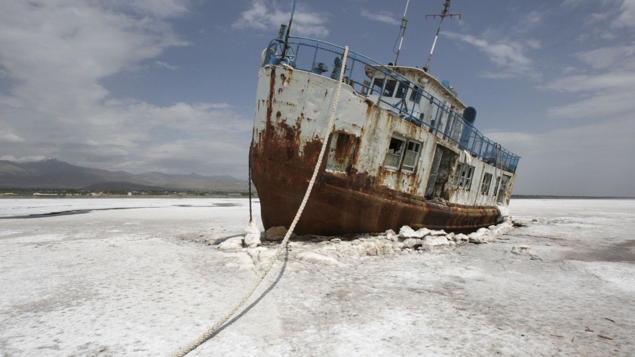 Lake Urmia, once one of the world's largest salt lakes, has almost completely dried up. 