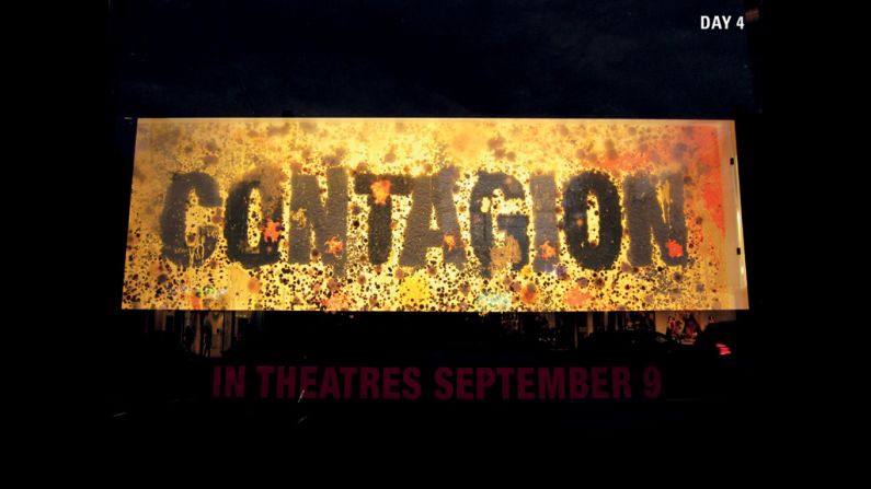To promote the movie Contagion in 2011, scientists used large petri dishes to grow live bacteria. These cultures, including penicillin, mold and pigments, grew to spell out the name of the movie