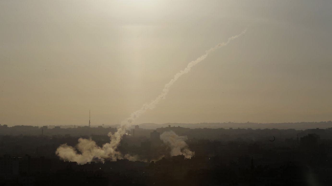 A rocket is fired from Gaza City toward Israel on Saturday, August 9. Israel <a href="http://www.cnn.com/2014/07/18/world/gallery/israel-gaza/index.html">launched a ground operation in Gaza</a> last month after a 10-day campaign of airstrikes failed to relentless rocket fire from Hamas, the Islamic militant group and political party that controls Gaza.