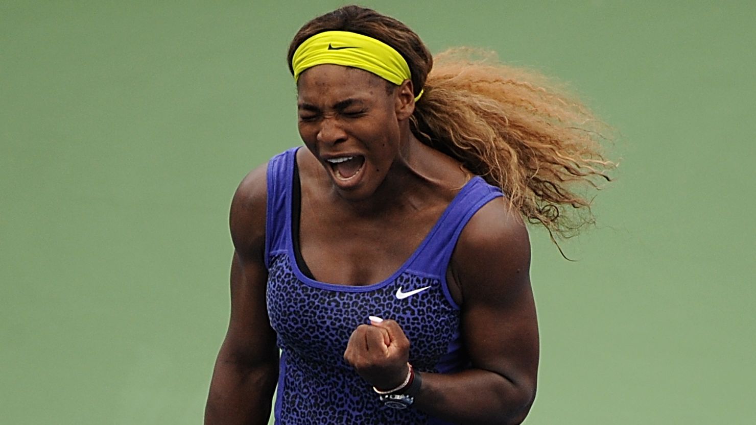 Serena Williams celebrates during her match against Caroline Wozniacki on day 8 of the Cincinnati Masters in Ohio. 