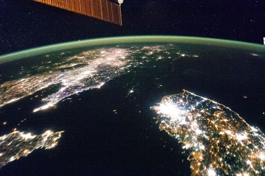 North Korea is barely lit when juxtaposed with neighboring South Korea and China.