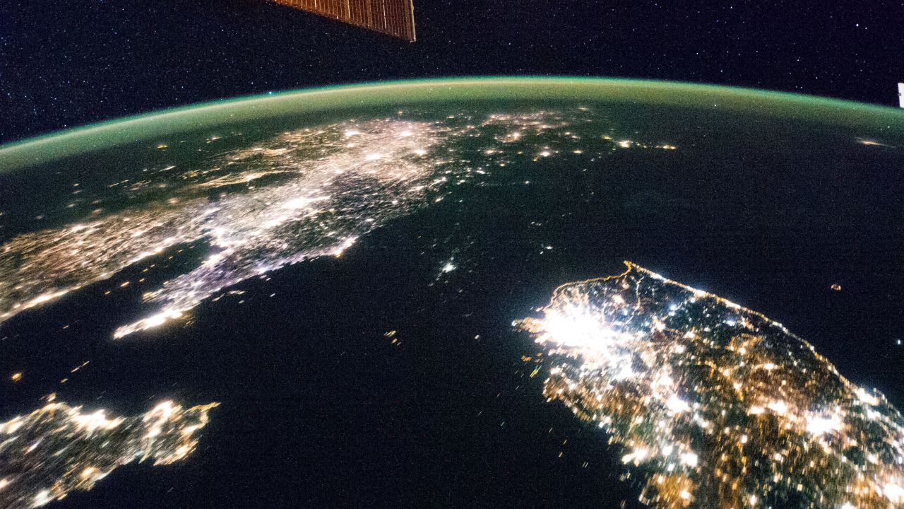 North Korea is barely lit when juxtaposed with neighboring South Korea and China.
