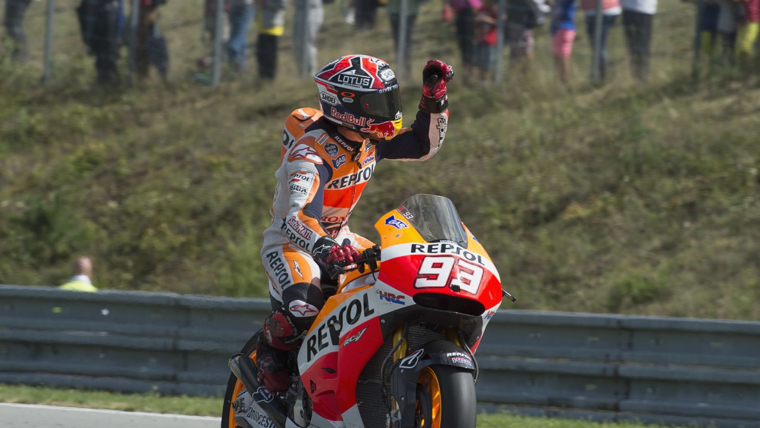 Marc Marquez missed out on a record 11 straight wins, but still leads the standings by 77 points.
