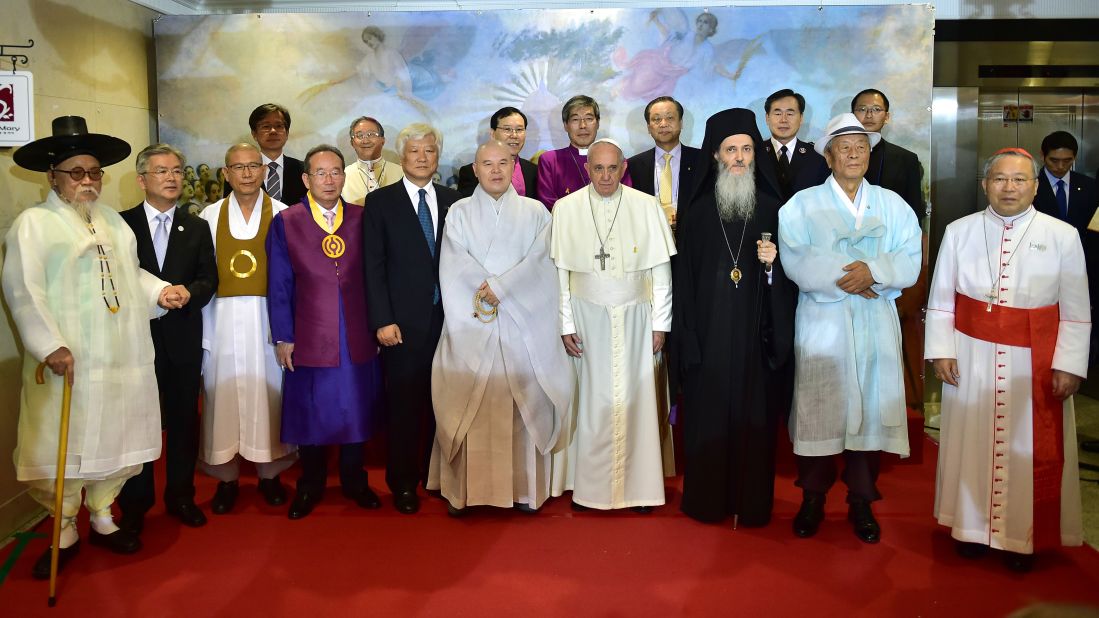 Francis meets with South Korea's religious leaders at Myeong-dong Cathedral in Seoul on August 18.