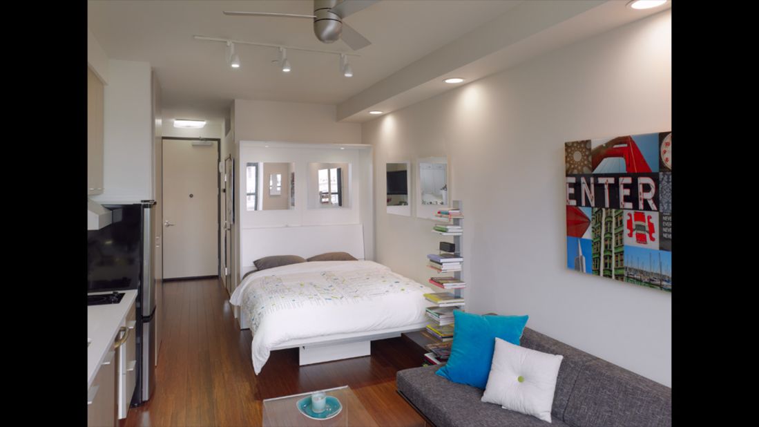 The LEED Platinum-rated SmartSpace SoMa condo boasts 295-square-foot units that emphasize utility and optimized space. The queen bed, for example, can be converted into a table that seats six. 