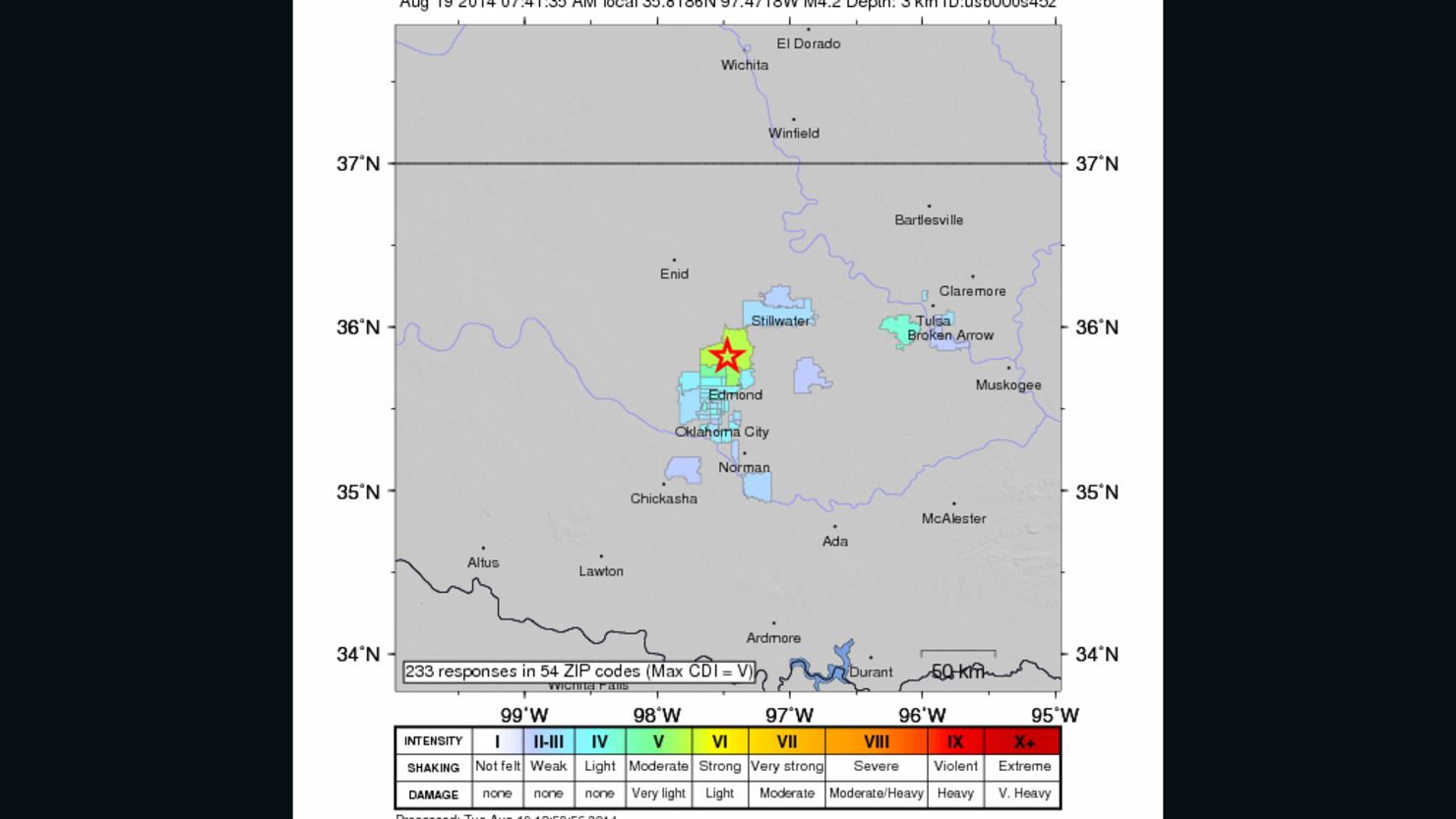 A 4.2-magnitude earthquake struck central Oklahoma early Tuesday, the USGS said.