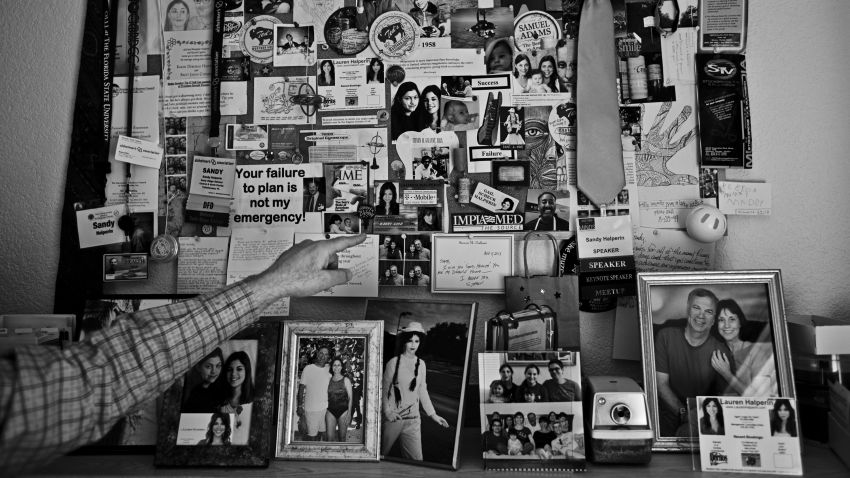 A bulletin board of mementos from years past serves as both an homage to Halperin's family and as a reminder to him about life events.