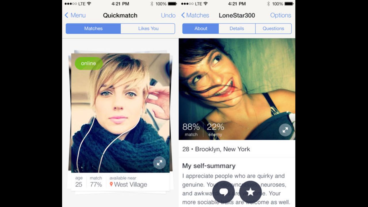 OkCupid is a free dating site and mobile app that crunches users' answers to a series of questions (Are you messy? Have you ever cheated in a relationship?) to create compatibility scores. It claims that its system is accurate at predicting matches -- as long as users are honest.