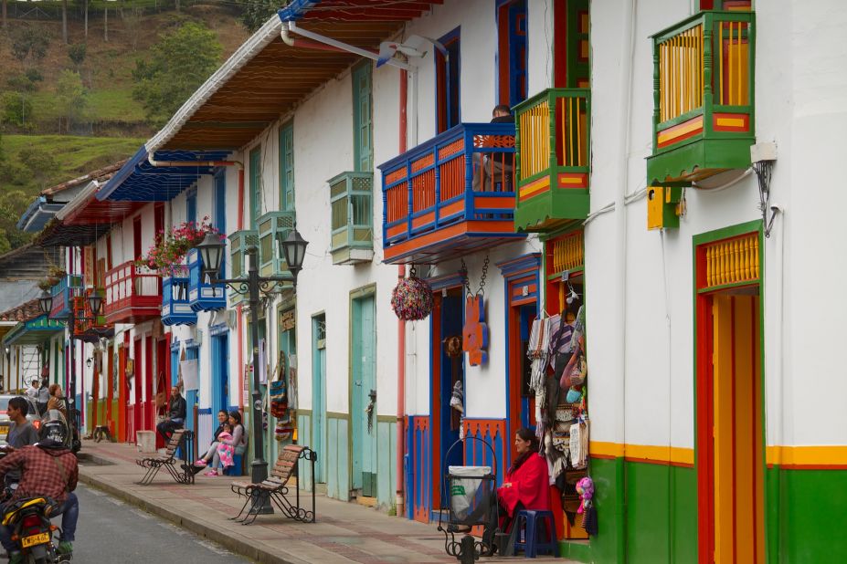 Tucked among the verdant hills of Colombia's Coffee Triangle or eje cafetero region, Salento is a colorful town that attracts locals and travelers. These structures are built from native bamboo, a material that's well suited for this earthquake-prone region.