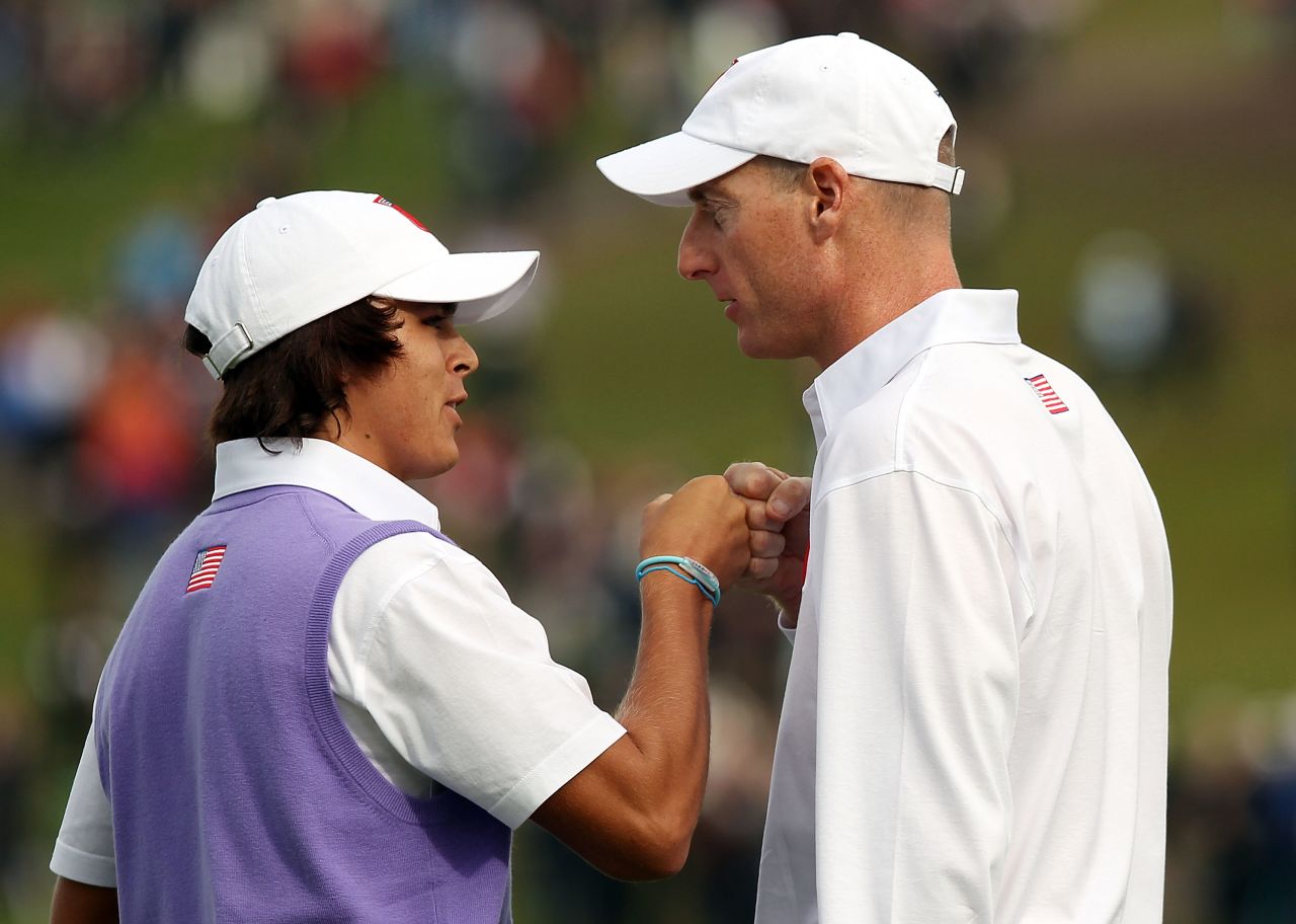 Fowler partnered veteran Jim Furyk in his first match, but committed a schoolboy error on hole two when he took a drop from the mud but used a different ball to the original, costing the U.S. the hole. He made up for that with a putt on the last to rescue a half from the match.
