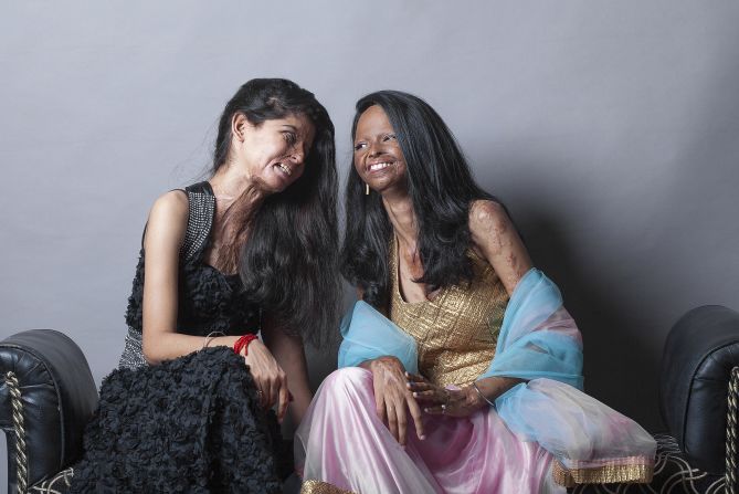 Ritu (L) and Laxmi live in Chavvn, one of the few shelters for acid attack survivors in India.