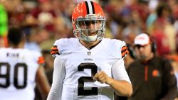  Quarterback Johnny Manziel #2 of the Cleveland Browns takes the field during a preseason game against the Washington Redskins at FedExField on August 18, 2014 in Landover, Maryland. (Photo by Rob Carr/Getty Images)