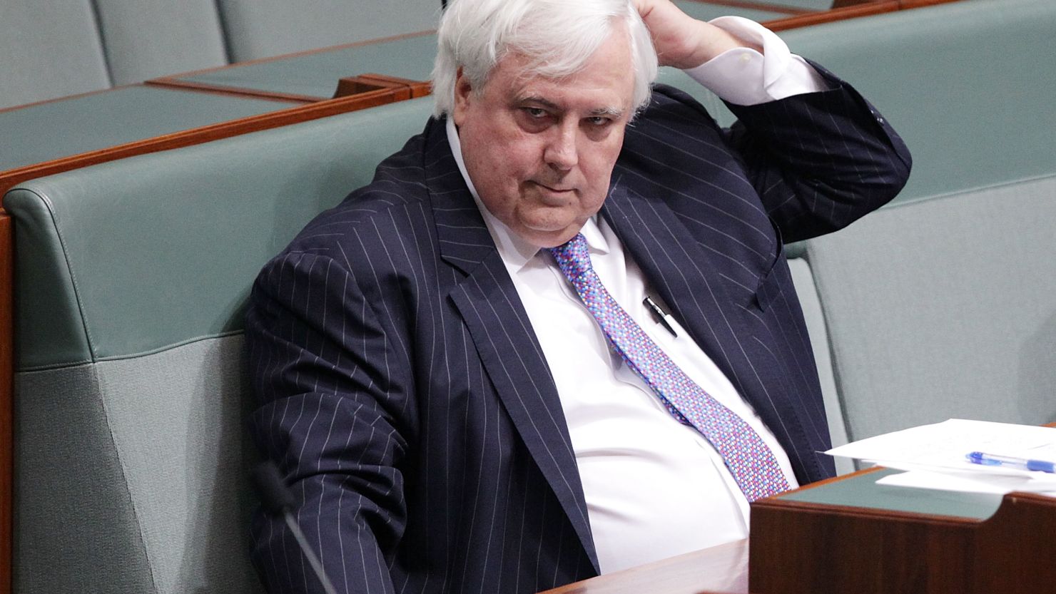 Leader of the Palmer United Party Clive Palmer during Question Time at Parliament House on July 15, 2014 in Canberra.