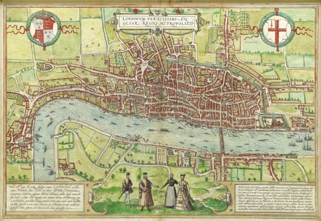<strong>Shakespeare's London</strong><br />This is the earliest extant map of the British capital, created in Cologne by Georg Braun and Franz Hogenberg in 1575, when William Shakespeare was 11 years old.<br /> <br />It was intended as an armchair traveler's companion, to both provide instruction and "uplift the spirit"; in common with the times, objective accuracy was not a concern.<br /><br /><em>As part of the </em><a href="http://totallythames.org/" target="_blank" target="_blank"><em>Totally Thames festival </em></a><em>in London, an exhibition called </em><a href="http://www.oxotower.co.uk/events/mapping-london/" target="_blank" target="_blank"><em>Mapping London </em></a><em>by London based rare books and maps specialists </em><a href="http://www.crouchrarebooks.com/" target="_blank" target="_blank"><em>Daniel Crouch Rare Books</em></a><em> is running until 14 September.</em><br /> 