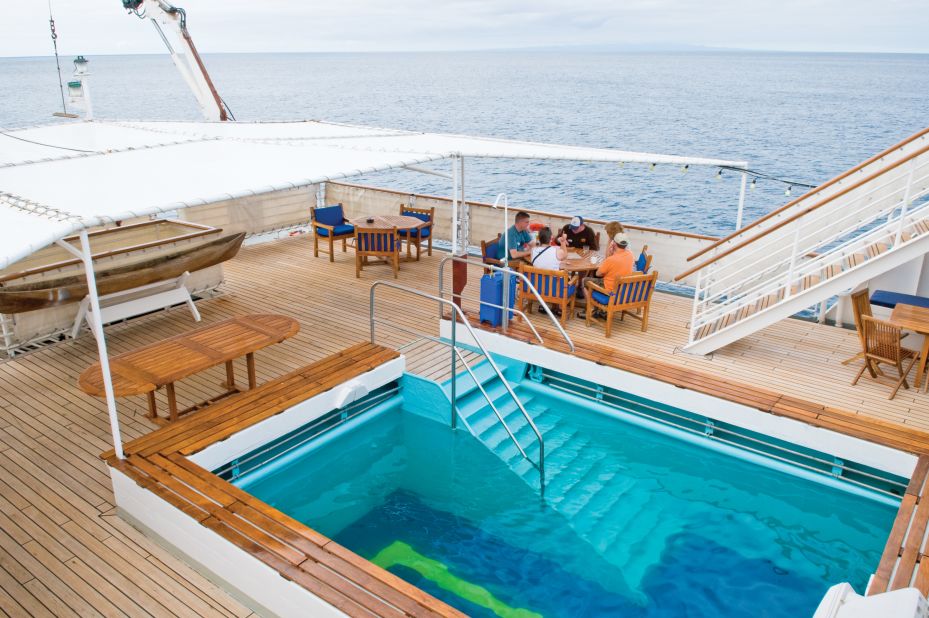 Just because you're on a conservation cruise, doesn't mean you have to give up small luxuries. Endeavour's pool is a great place to watch a sunset from.