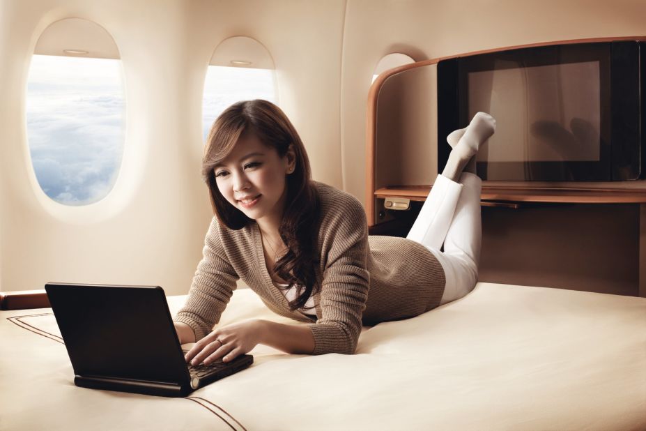No lie-back seat here -- Singapore Airlines has a standalone bed for two people. The cabins also come with a 23-inch screen and USB and HDMI ports.