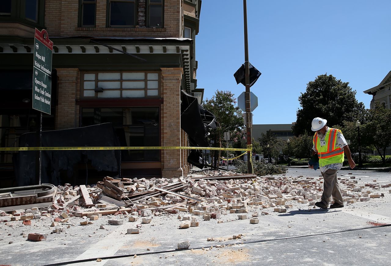 Dan Kavarian, chief building official with the City of Napa, surveys a building on August 24 in Napa. 