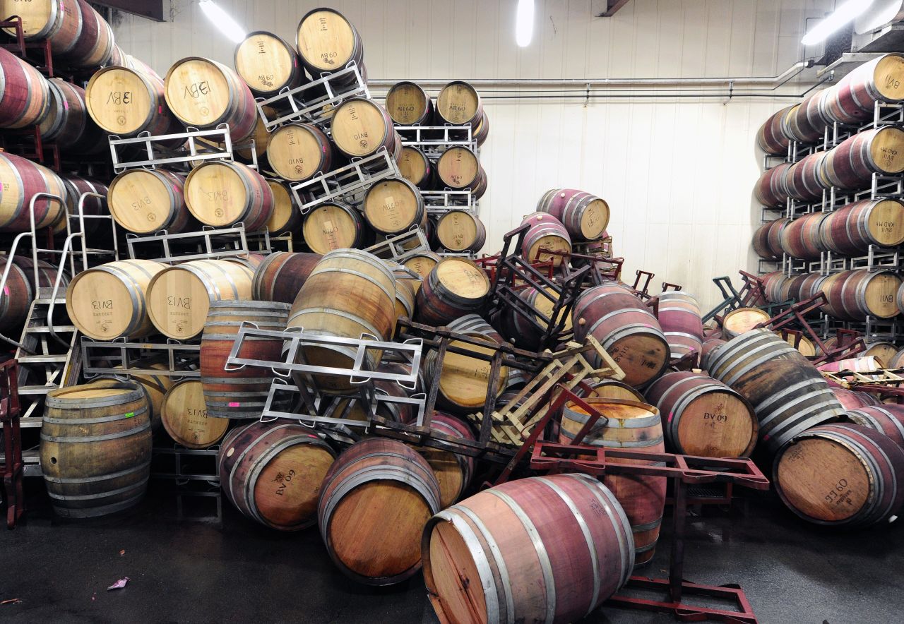 Barrels are strewn about inside the storage room of Bouchaine Vineyards in Napa on August 24. 