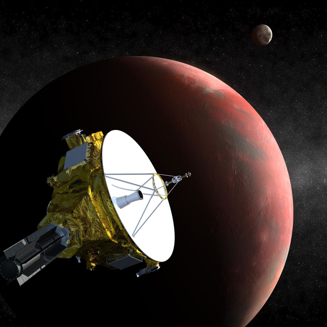NASA's New Horizons spacecraft is the first probe sent to Pluto and it'scheduled to arrive in July 2015. This is an artist's concept of the spacecraft flying past Pluto. 