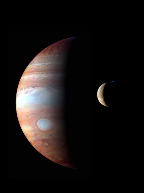 New Horizons captured this image of Jupiter and its volcanic moon Io in early 2007.