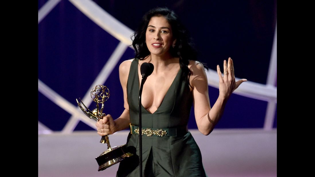 Sarah Silverman was predictably unpredictable when she accepted her Emmy for outstanding writing for a variety special. The "We Are Miracles" scribe stepped behind the mic and announced, "Thank you to my Jews at CAA." She concluded with, "We're all just made of molecules, and we're all hurtling through space right now. Thank you!" 