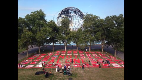 The Monument Quilt visited New York's Queens Museum, which hosted a series of quilt-making workshops ahead of time in partnership with Immigrant Movement International and Violence Intervention Program Inc. 