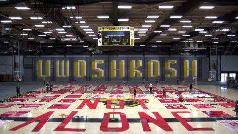 The quilt visited the University of Wisconsin-Oshkosh on August 19, where organizers used fabric to form the words "Not Alone." The Oshkosh visit was coordinated by REACH Counseling and the University of Oshkosh Women's Center.
