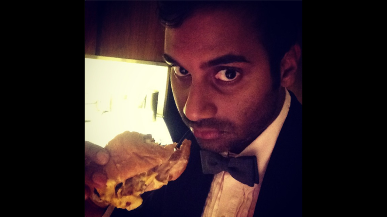 Actor and comedian Aziz Ansari poked fun at the Emmy awards by <a href="http://instagram.com/p/sJ3MHayREF/?modal=true" target="_blank" target="_blank">posting this selfie</a> on Tuesday, August 26, with the message, "Best Cheeseburger in a Drama MiniSeries. #InnOutInTuxedos."