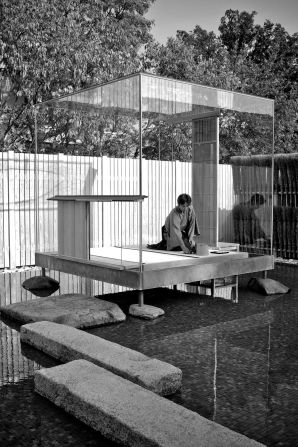 On the island of San Giorgio Maggiore, Japanese artist Hiroshi Sugimoto designed the Glass Tea House Mondrian, a transparent structure where traditional tea ceremonies have been held throughout the Biennale.  