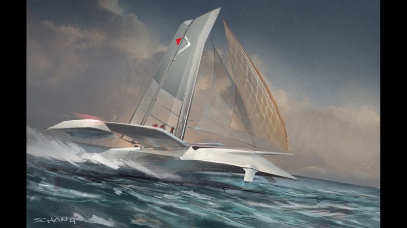 This ultrafast sailing ship, Chang said, is meant to be a hybrid of an airplane and a boat. "It's almost like it's skipping over the water."