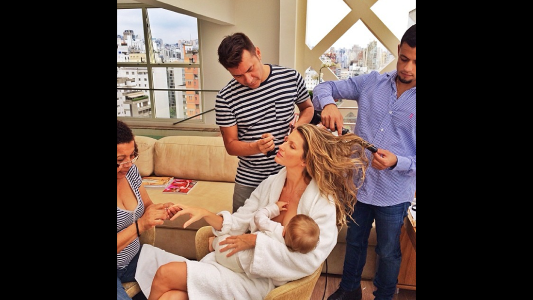 Supermodel Gisele Bundchen posted this image to her Instagram account, opening up a dialog about whether she was representing a <a href="http://www.cnn.com/video/data/2.0/video/us/2013/12/11/nr-gisele-bundchen-breastfeeding-instagram.cnn.html">glamorized version of motherhood</a>.  "What would I do without this beauty squad after the 15 hours flying and only 3 hours of sleep #multitasking #gettingready," <a href="http://instagram.com/p/hvz4wzntH_/" target="_blank" target="_blank">she wrote</a>. Famous moms haven't been shy about sharing images of themselves breastfeeding. Click through the gallery for more examples. 
