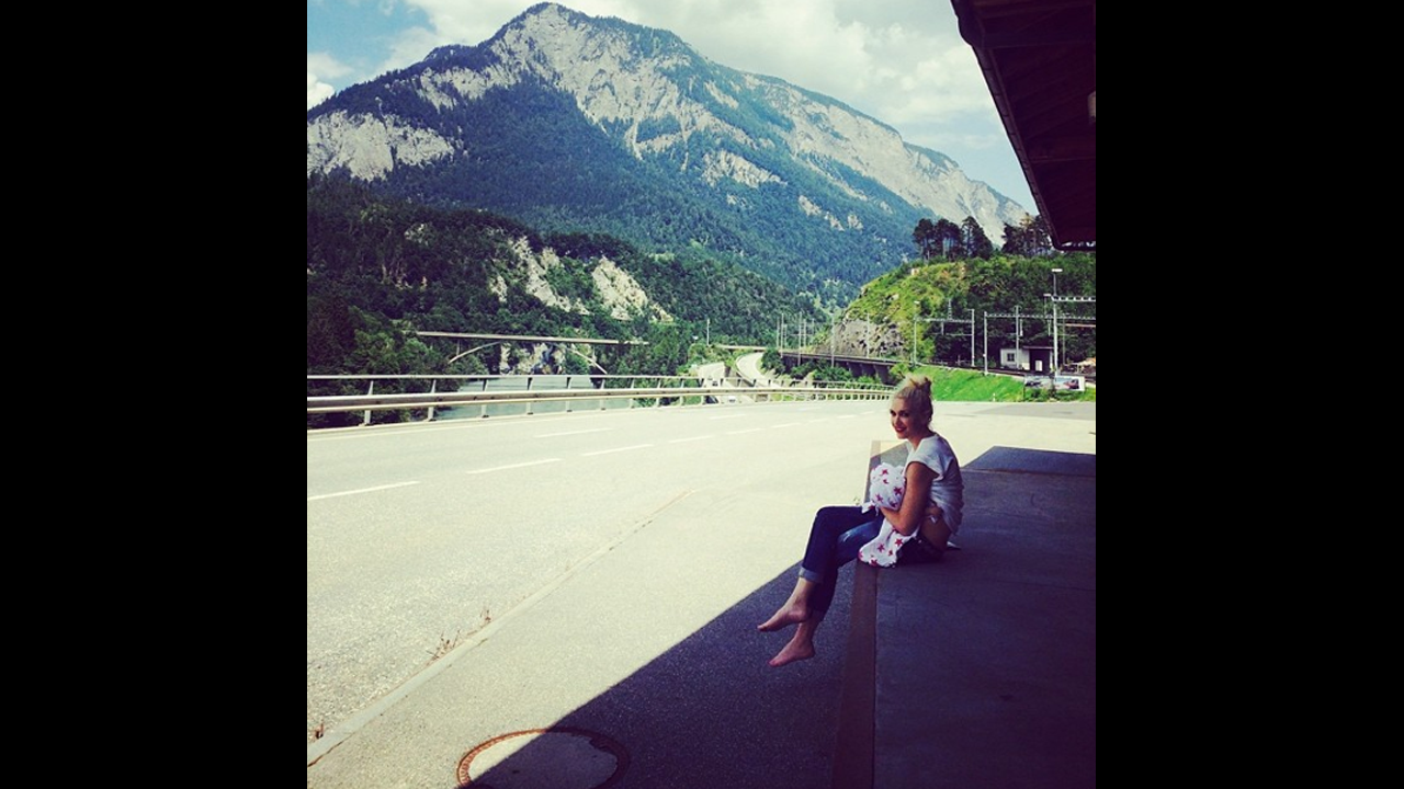 Singer Gwen Stefani <a href="http://instagram.com/p/q35El8OLQI/" target="_blank" target="_blank">breastfeeds her son</a> Apollo in Switzerland.