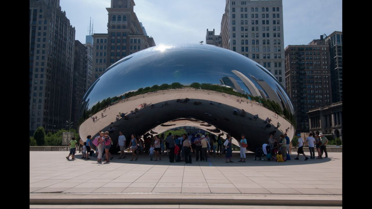 Chicago's Millennium Park features cutting edge architecture and art, including Cloud Gate, shown here, which is British artist Anish Kapoor's first public outdoor work in the United States. 