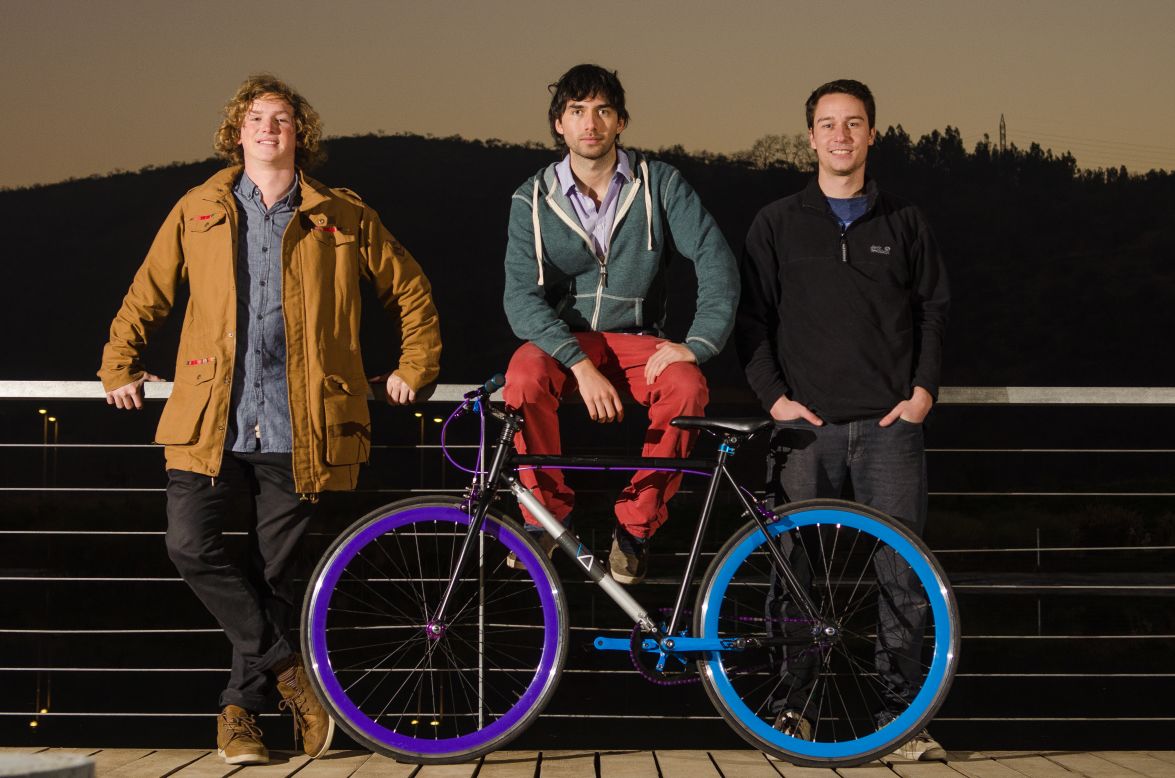 The three Chilean engineering students who invented the bike: Andrés Roi Eggers, 22, Juan José Monsalve, 23, and Cristóbal Cabello, 22.