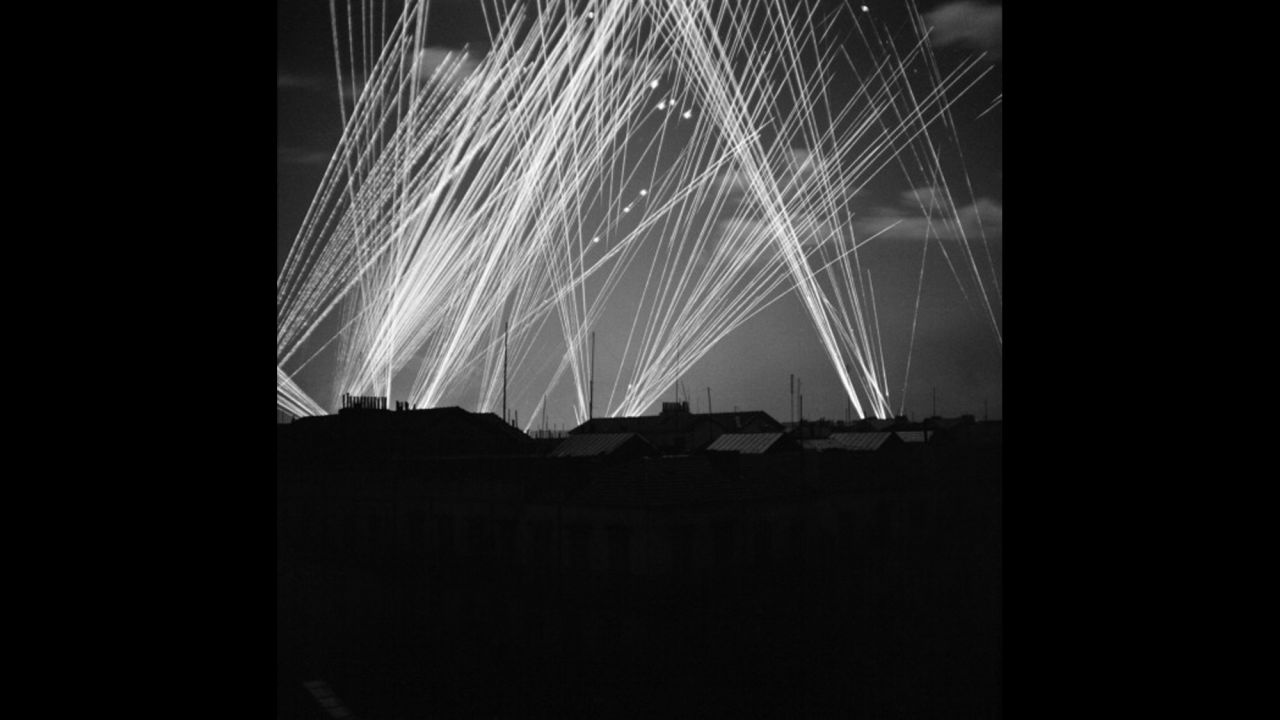 Anti-aircraft fire glows over Algiers during a night raid on November 23, 1942. In 1942, the Allies stopped the Axis advance in North Africa and the Soviet Union. 